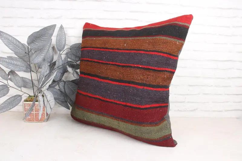 Antique Pillows, Aztec Cushion, Throw Kilim Pillow, Cushion, 24x24 Red Cushion Case, Outdoor Cushion Case, Vintage Kilim Throw Pillow - 4