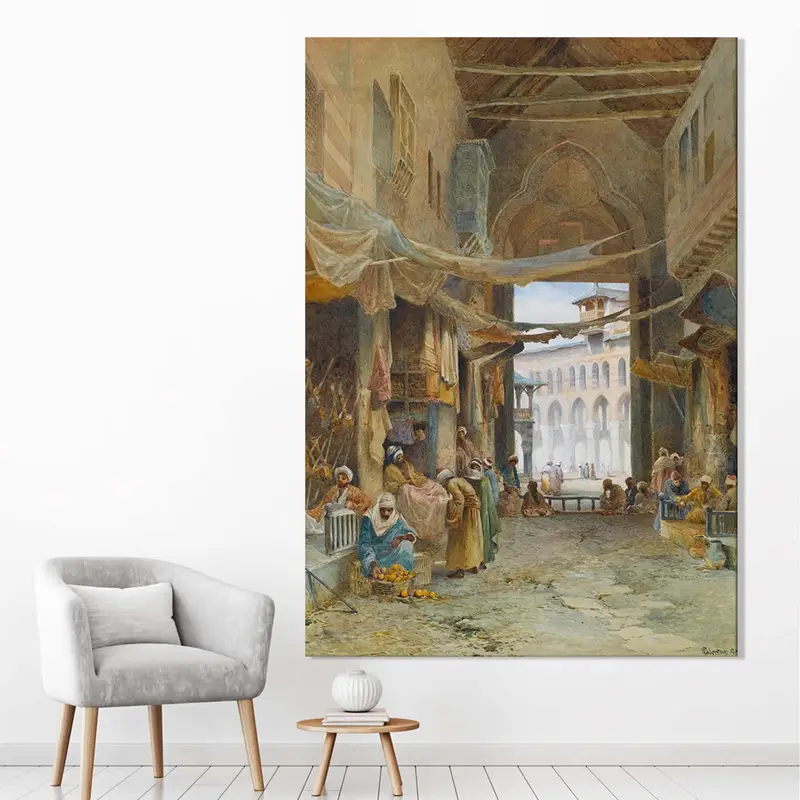 Umayyad Camii Tuval, Charles Robertson RWS Sanat, Charles Robertson Artwork, Şam Resminin Büyük Camii, Halı Çarşısı Duvar Dekoru - 1