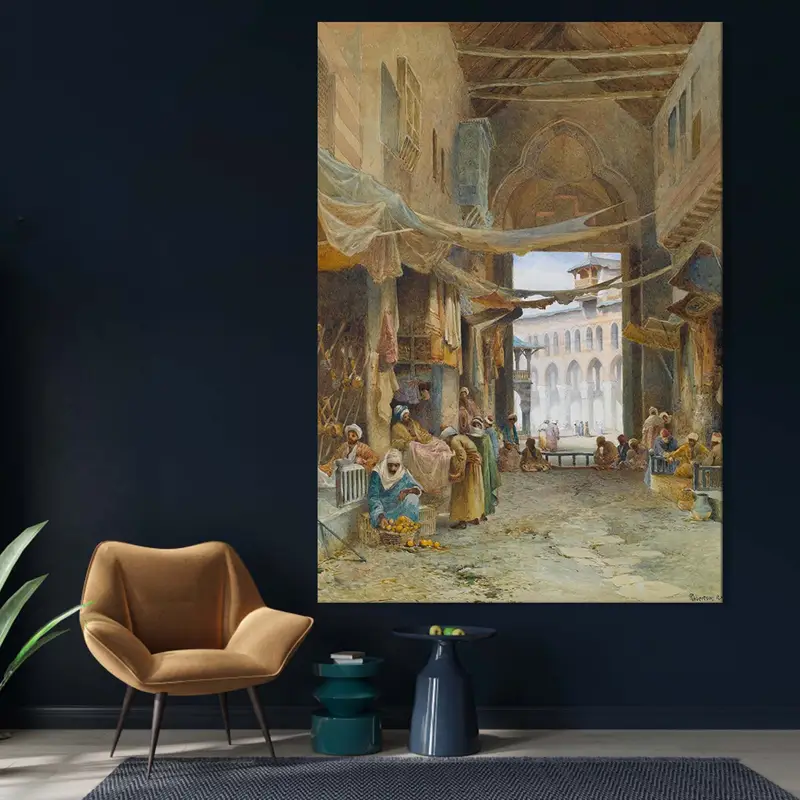Umayyad Camii Tuval, Charles Robertson RWS Sanat, Charles Robertson Artwork, Şam Resminin Büyük Camii, Halı Çarşısı Duvar Dekoru - 2