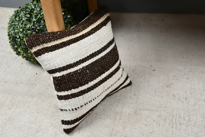 Interior Designer Pillow, Boho Pillow Sham Cover, Pillow, Farmhouse Pillow Sham, Vintage Kilim Throw Pillow, 12x12 Brown Pillow - 7