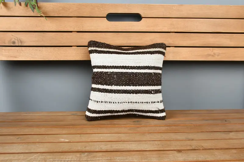 Interior Designer Pillow, Boho Pillow Sham Cover, Pillow, Farmhouse Pillow Sham, Vintage Kilim Throw Pillow, 12x12 Brown Pillow - 5