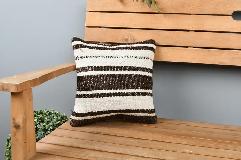 Interior Designer Pillow, Boho Pillow Sham Cover, Pillow, Farmhouse Pillow Sham, Vintage Kilim Throw Pillow, 12x12 Brown Pillow - 1