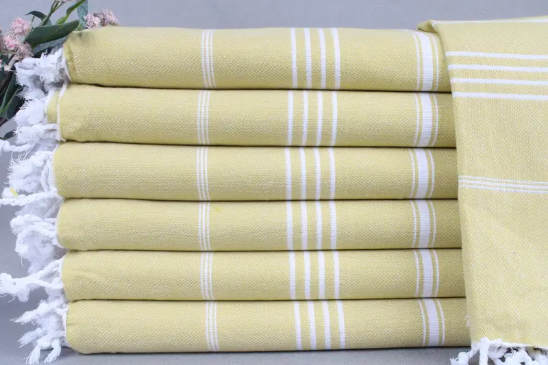 Custom Turkish Towel Lemon Green Striped, 71x40 Inches