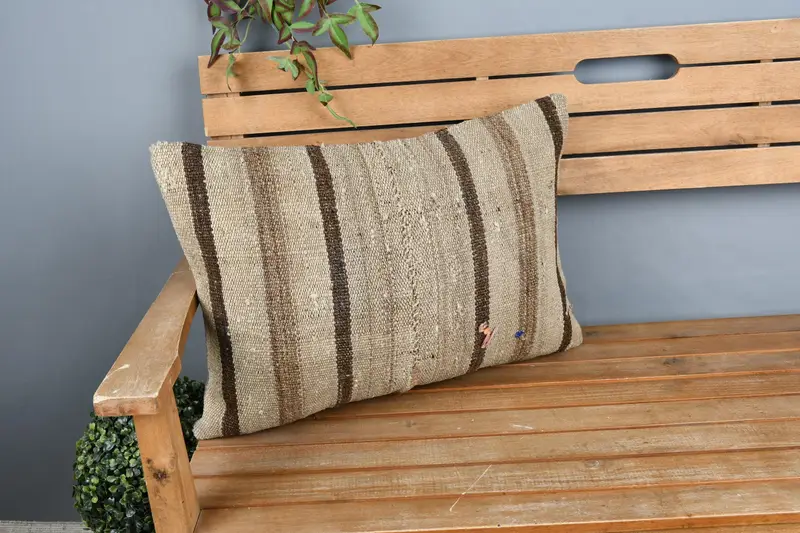 16x24 Beige Cushion Cover, Christmas Pillow, Cushion Case, Handmade Throw Pillow Sham, Kilim Pillow, Vintage Kilim Pillow, Throw Kilim Pillow - 1