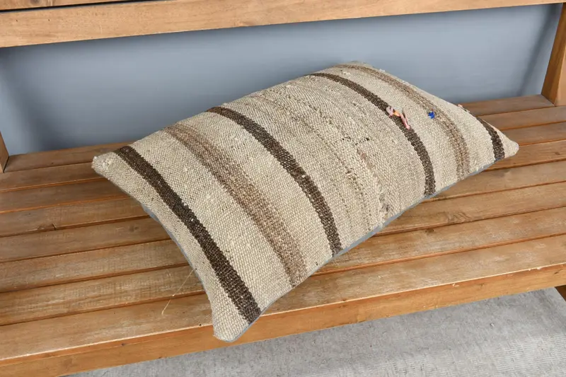 16x24 Beige Cushion Cover, Christmas Pillow, Cushion Case, Handmade Throw Pillow Sham, Kilim Pillow, Vintage Kilim Pillow, Throw Kilim Pillow - 2