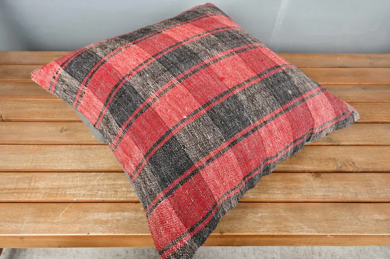 18x18 Red Pillow Cover, Sofa Bolster Cushion, Vintage Kilim Pillow, Boho Pillow, Seat Pillow Sham, Pillow, Turkish Pillow, Bright Pillow Sham - 2