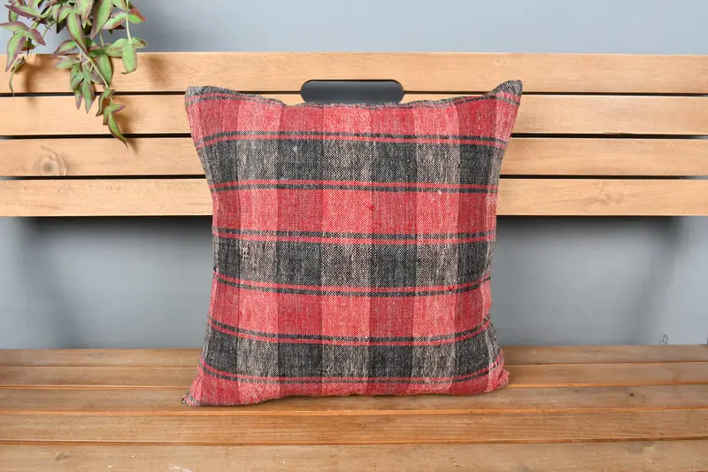 18x18 Red Pillow Cover, Sofa Bolster Cushion, Vintage Kilim Pillow, Boho Pillow, Seat Pillow Sham, Pillow, Turkish Pillow, Bright Pillow Sham - 6
