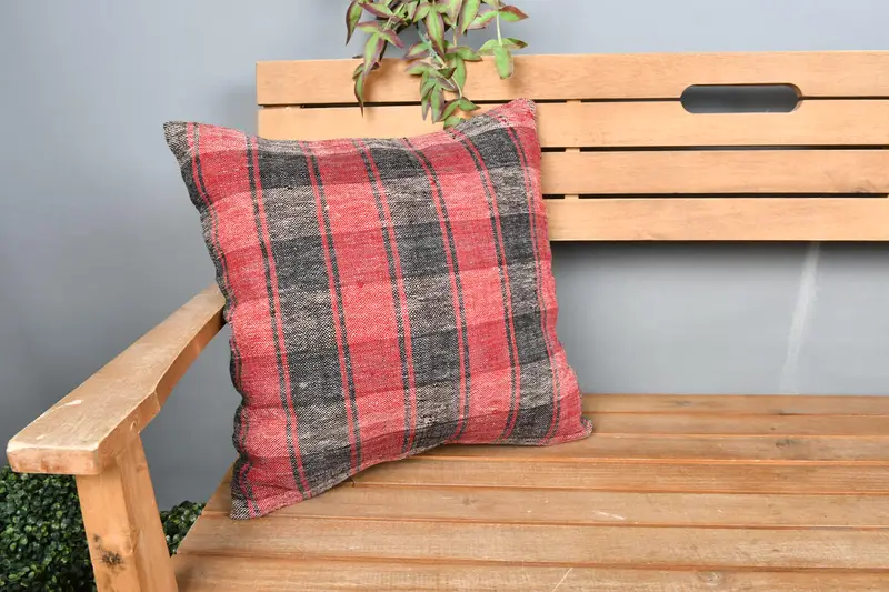 18x18 Red Pillow Cover, Sofa Bolster Cushion, Vintage Kilim Pillow, Boho Pillow, Seat Pillow Sham, Pillow, Turkish Pillow, Bright Pillow Sham - 1