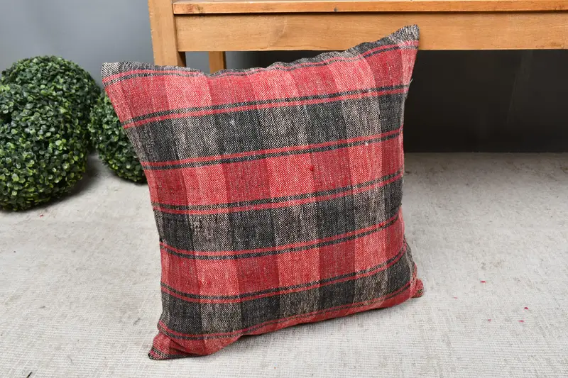 18x18 Red Pillow Cover, Sofa Bolster Cushion, Vintage Kilim Pillow, Boho Pillow, Seat Pillow Sham, Pillow, Turkish Pillow, Bright Pillow Sham - 7