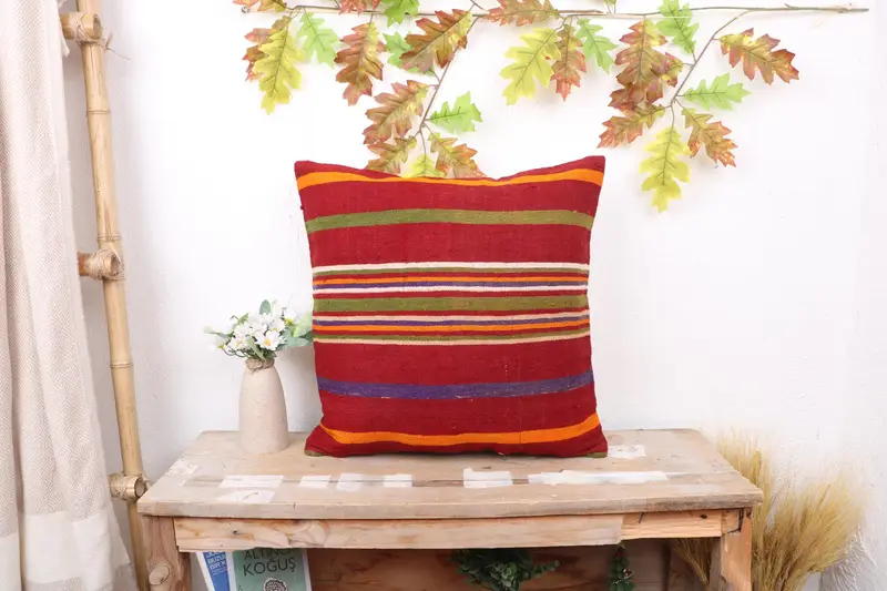 Kilim Cushion Sham, 18x18 Green Cushion Case, Pillow for Couch, Cushion Cover, Anatolian Cushion Cover, Vintage Kilim Throw Pillow - 1