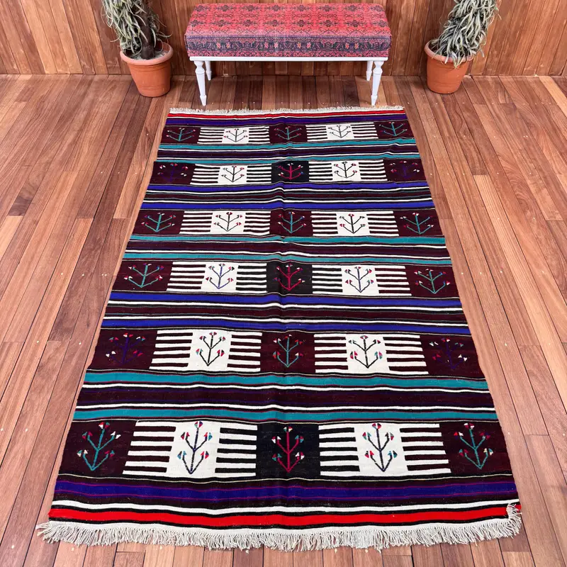 Turkish Vintage Rug, 5.1x8.5 ft Oushak Rug, Black Large Camouflage Rug - 1