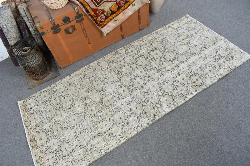 2,6x6,1 ft Vintage Teppich, türkischer Akzentteppich, grauer Teppich mit Pflanzen und Bäumen - 1