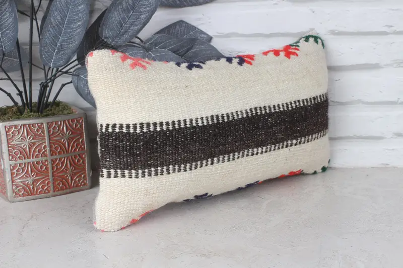 Kilim Rug Pillow, Cushion, Kilim Pillow Cover, Vintage Kilim Throw Pillow, 8x16 Beige Pillow, Turkish Kilim Pillow, Toss Pillow Sham - 4