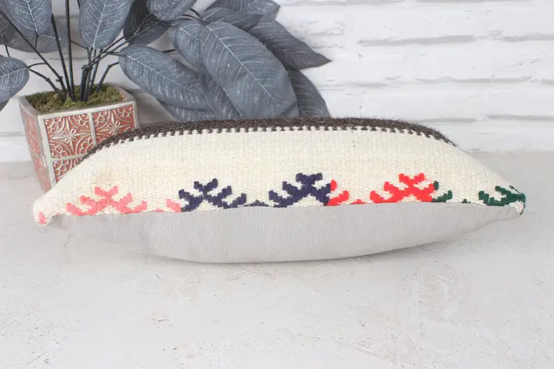 Kilim Rug Pillow, Cushion, Kilim Pillow Cover, Vintage Kilim Throw Pillow, 8x16 Beige Pillow, Turkish Kilim Pillow, Toss Pillow Sham - 5