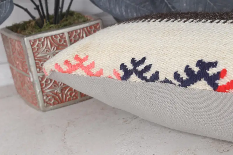 Kilim Rug Pillow, Cushion, Kilim Pillow Cover, Vintage Kilim Throw Pillow, 8x16 Beige Pillow, Turkish Kilim Pillow, Toss Pillow Sham - 7