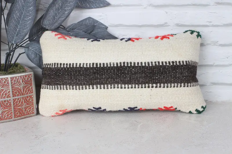 Kilim Rug Pillow, Cushion, Kilim Pillow Cover, Vintage Kilim Throw Pillow, 8x16 Beige Pillow, Turkish Kilim Pillow, Toss Pillow Sham - 1