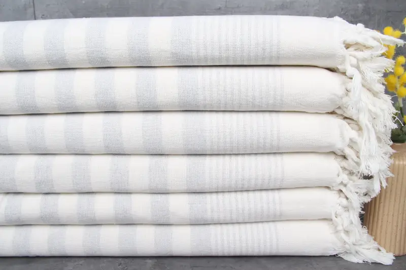 Organic Light Gray Striped Turkish Bath Towel, 40x67 Inches