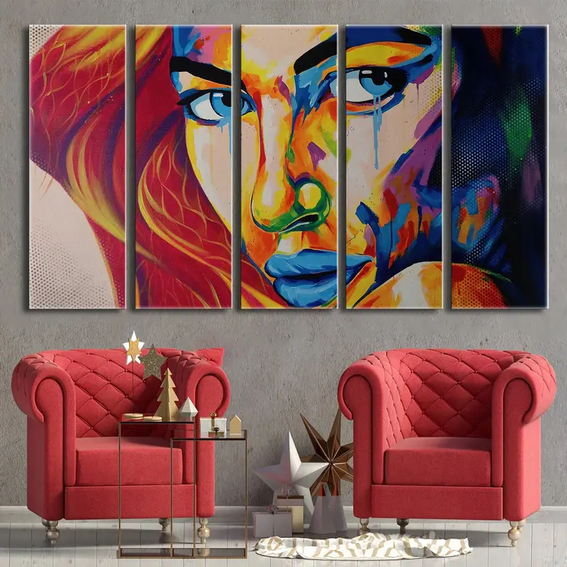 Woman Portrait Oil Painting, Colorful Face Portrait, Colorful Portrait Art, Large Wall Art, Abstract Painting, Woman Face Print, Canvas Art, - 1