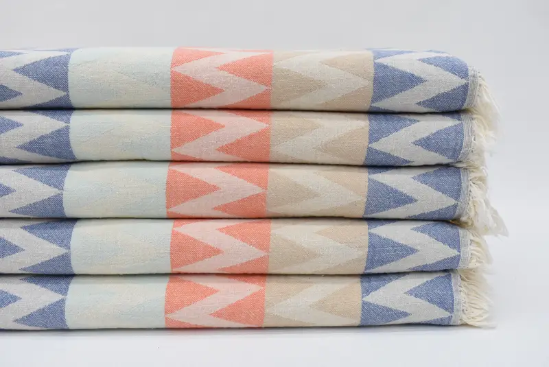 Summer Gift, Engagement Gift, Luxury Turkish peshtemal beach towel, 70x40 Cotton Zigzag Design Towel, Embroidered Towel, Housewarming Gift - 1