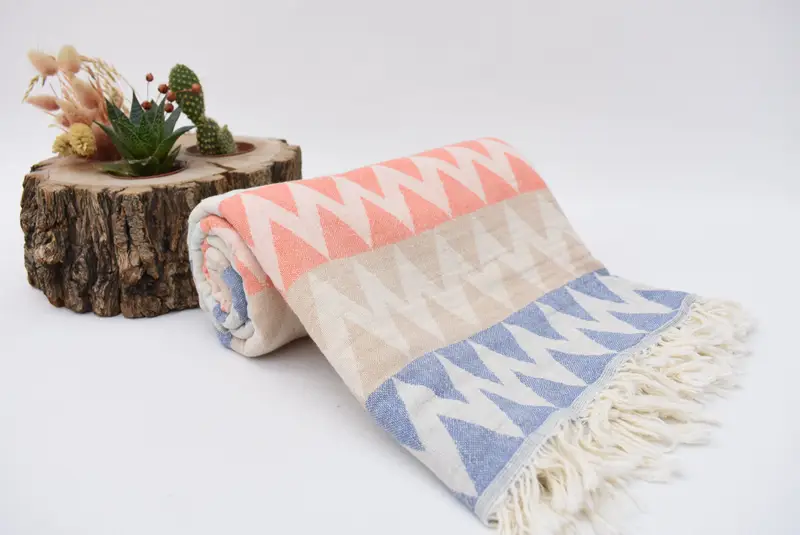 Summer Gift, Engagement Gift, Luxury Turkish peshtemal beach towel, 70x40 Cotton Zigzag Design Towel, Embroidered Towel, Housewarming Gift - 8