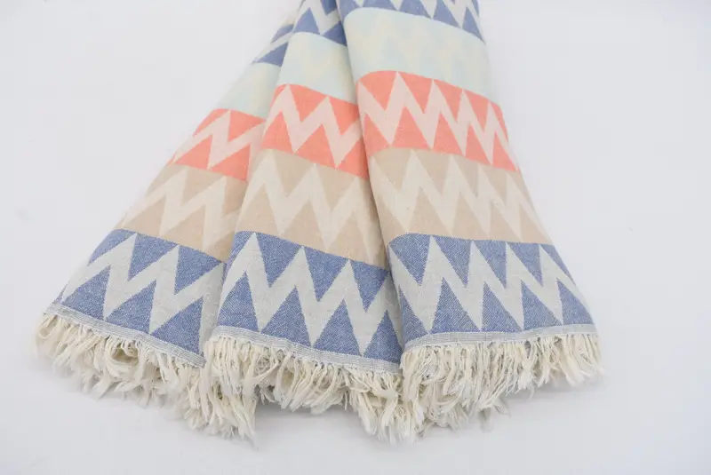 Summer Gift, Engagement Gift, Luxury Turkish peshtemal beach towel, 70x40 Cotton Zigzag Design Towel, Embroidered Towel, Housewarming Gift - 2