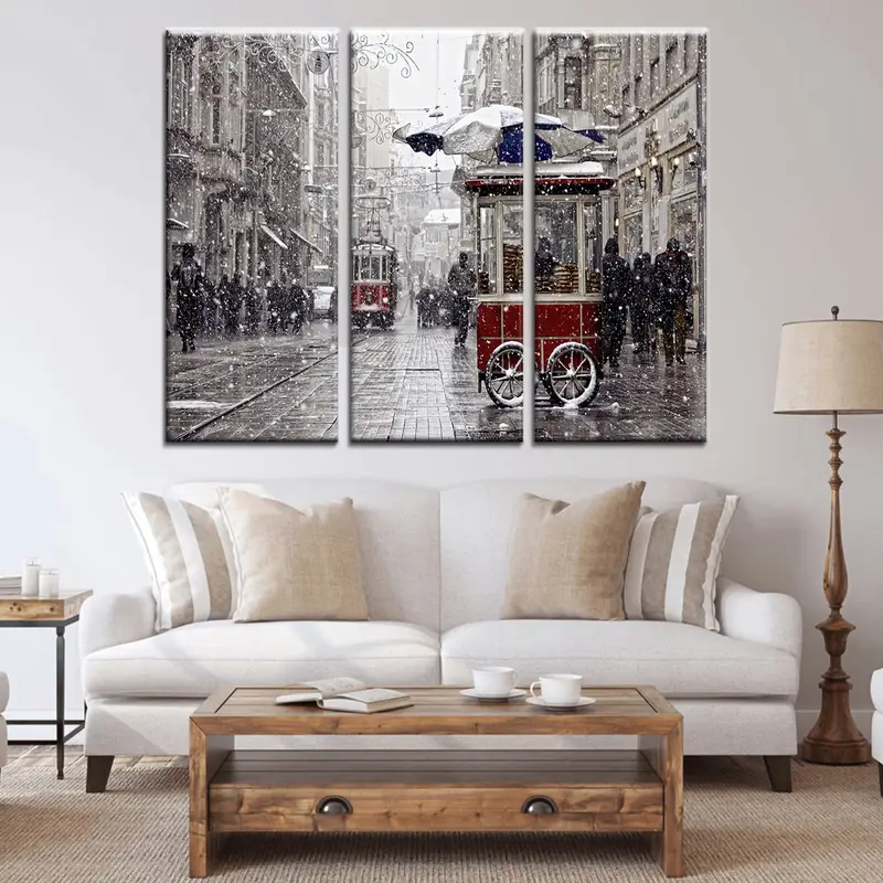 Winter Istanbul Canvas, Winters in Turkey, Istiklal Street Wall Art, Snow Istanbul Canvas, Istanbul Landscape Art, Red Tram Wall Art Canvas - 5