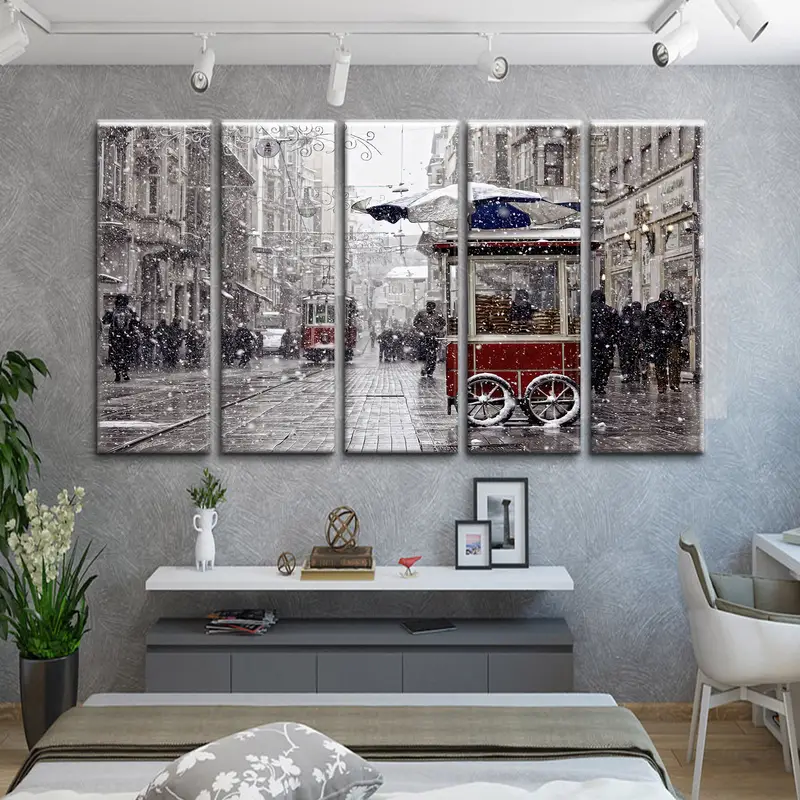 Winter Istanbul Canvas, Winters in Turkey, Istiklal Street Wall Art, Snow Istanbul Canvas, Istanbul Landscape Art, Red Tram Wall Art Canvas - 1