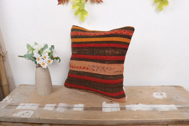 12x12 Red Pillow Sham, Pillow for Couch, Pillow, Pillow for Sofa, Vintage Kilim Throw Pillow, Southwestern Cushion Case, Sustainable Pillow Sham - 4