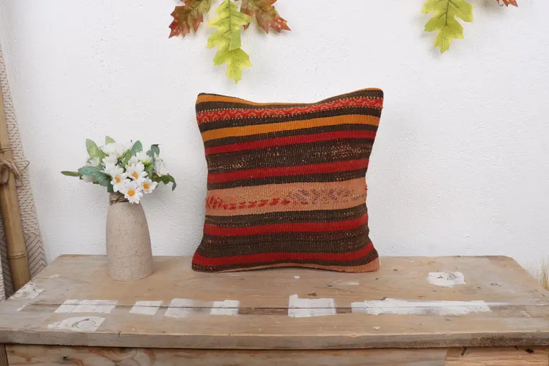 12x12 Red Pillow Sham, Pillow for Couch, Pillow, Pillow for Sofa, Vintage Kilim Throw Pillow, Southwestern Cushion Case, Sustainable Pillow Sham - 1