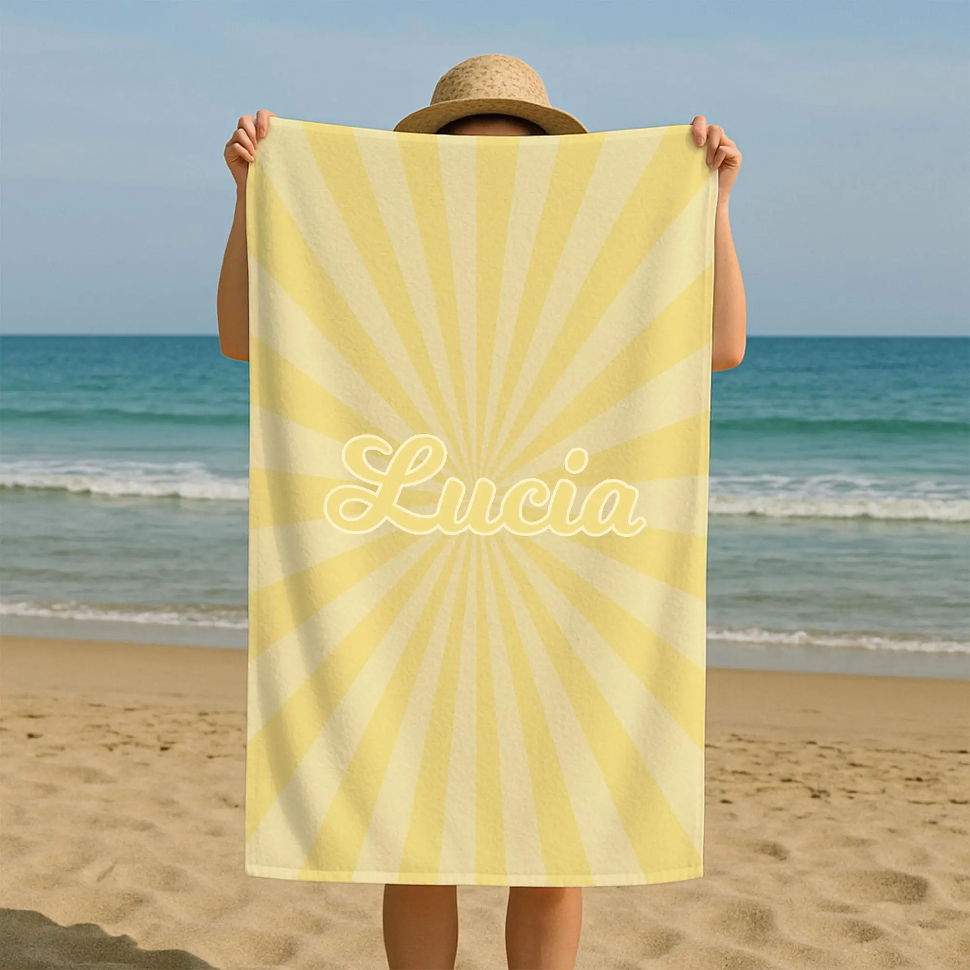 Custom Sunshine Beach Towel Personalized Printed Towel Stripes, 28x53 Inches - 1