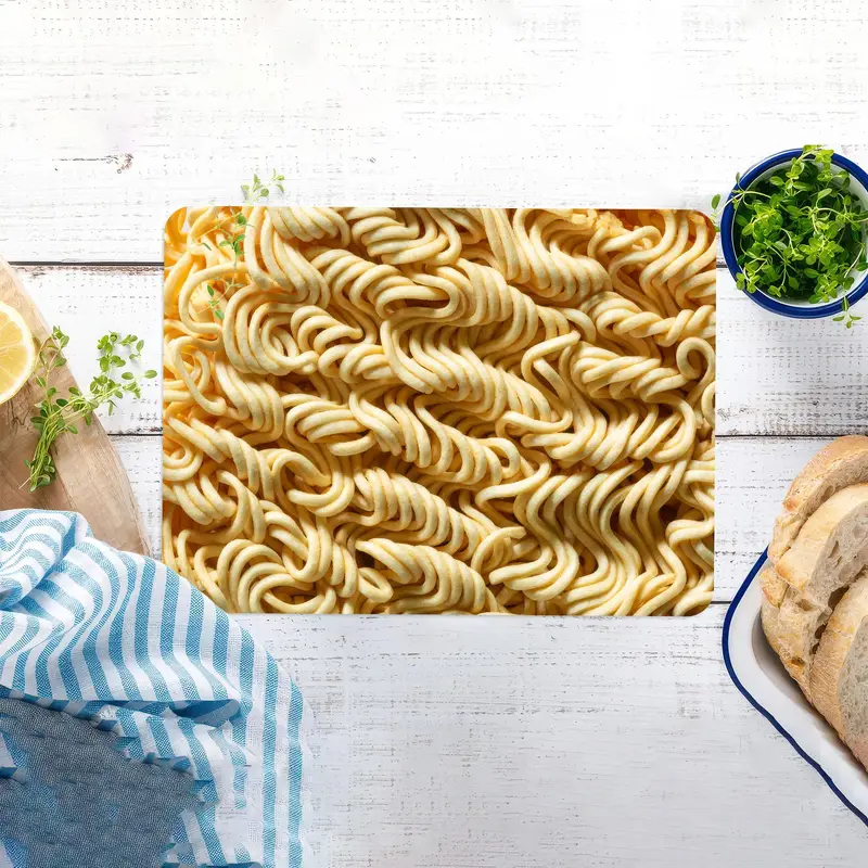 Baskılı Cam Kesme Tahtası, Temperli, Makarna Sever Tasarım, Kaymaz