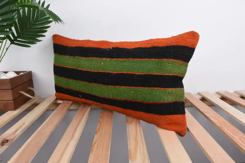 Pillow for Couch, Cushion Case, Interior Designer Pillow, Vintage Kilim Pillow, 12x24 Green Pillow, Oriental Pillow Cover, Natural Cushion Cover - 5