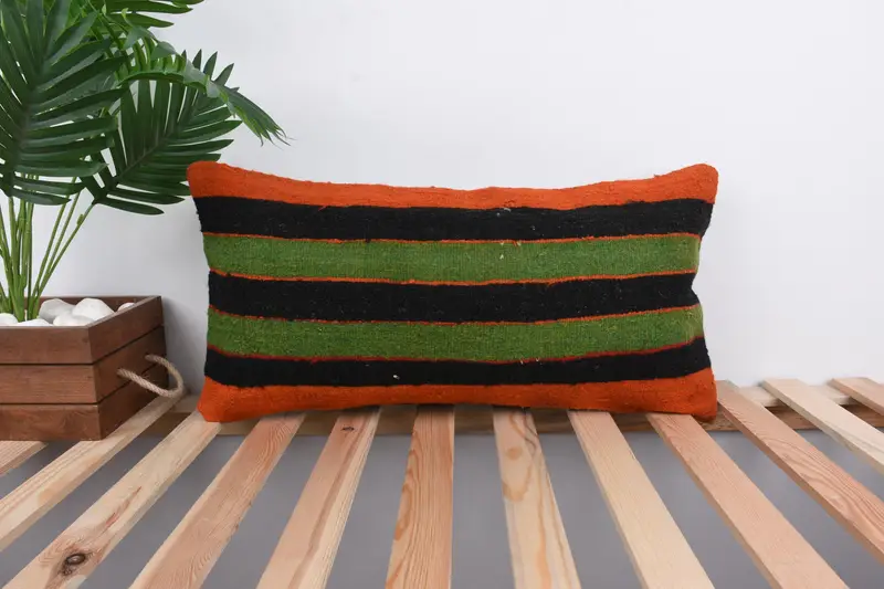Pillow for Couch, Cushion Case, Interior Designer Pillow, Vintage Kilim Pillow, 12x24 Green Pillow, Oriental Pillow Cover, Natural Cushion Cover - 1