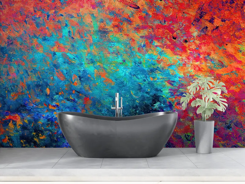 Abstract Colorful Mural, Contemporary Wallpaper, Modern Colorful Wall Paper, Abstract Wall Decor, Orange Wallpaper, Modern Wall Art, - 8