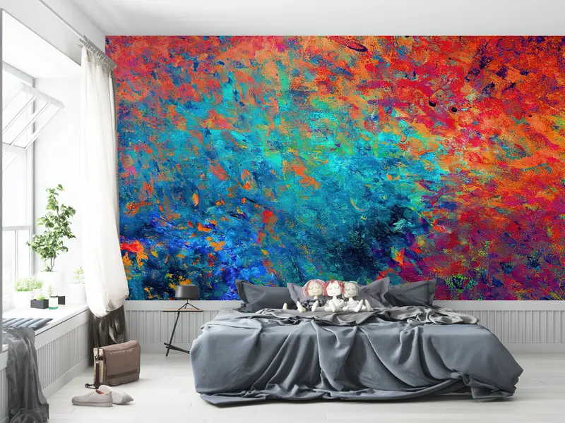 Abstract Colorful Mural, Contemporary Wallpaper, Modern Colorful Wall Paper, Abstract Wall Decor, Orange Wallpaper, Modern Wall Art, - 3