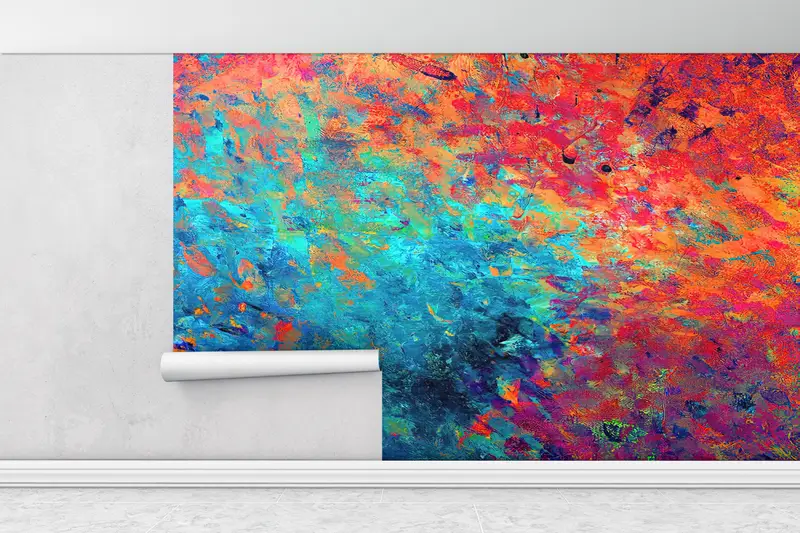 Abstract Colorful Mural, Contemporary Wallpaper, Modern Colorful Wall Paper, Abstract Wall Decor, Orange Wallpaper, Modern Wall Art, - 6