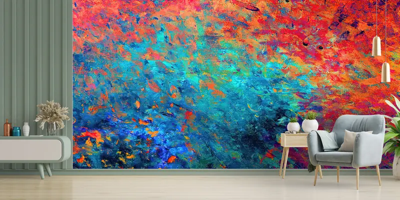 Abstract Colorful Mural, Contemporary Wallpaper, Modern Colorful Wall Paper, Abstract Wall Decor, Orange Wallpaper, Modern Wall Art, - 2