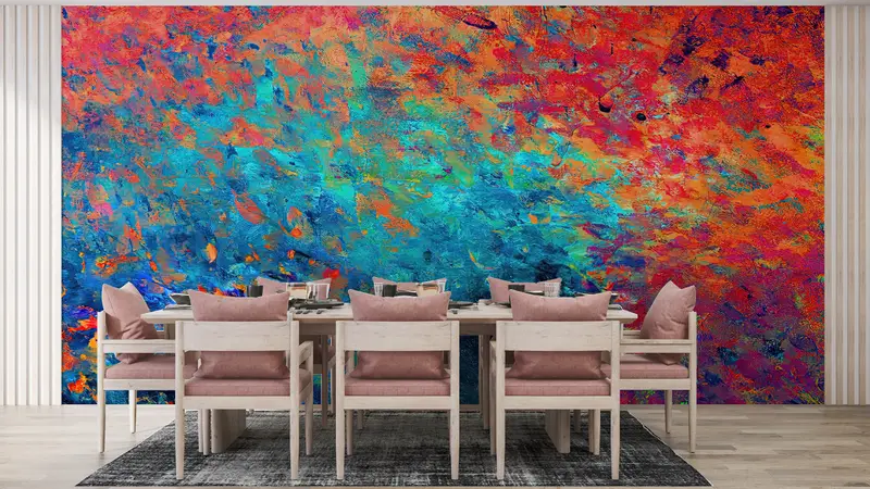 Abstract Colorful Mural, Contemporary Wallpaper, Modern Colorful Wall Paper, Abstract Wall Decor, Orange Wallpaper, Modern Wall Art, - 9