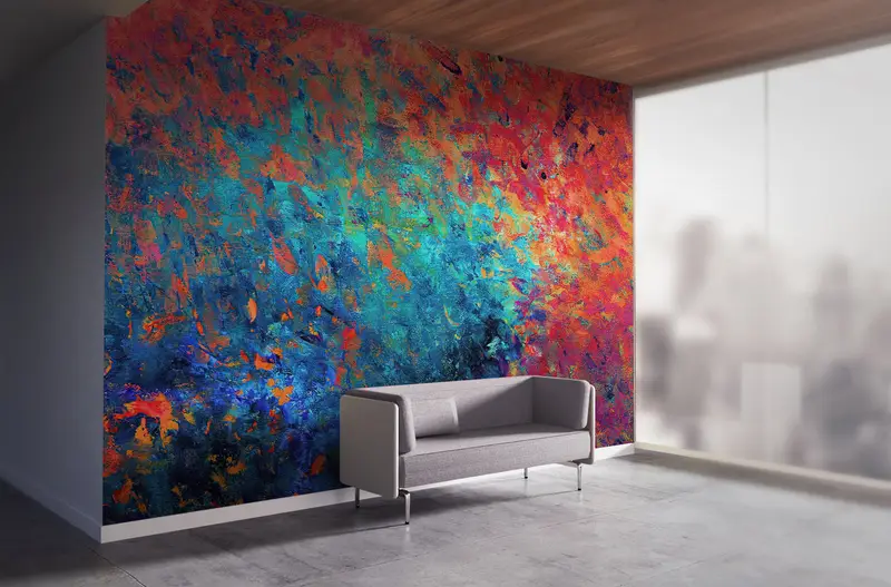 Abstract Colorful Mural, Contemporary Wallpaper, Modern Colorful Wall Paper, Abstract Wall Decor, Orange Wallpaper, Modern Wall Art, - 7