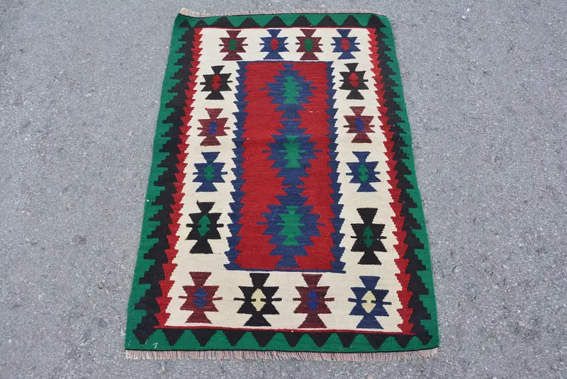 Vintage Rug, 2.4x3.5 ft Small Rug, Red Camouflage Wool Turkish Rug - 1