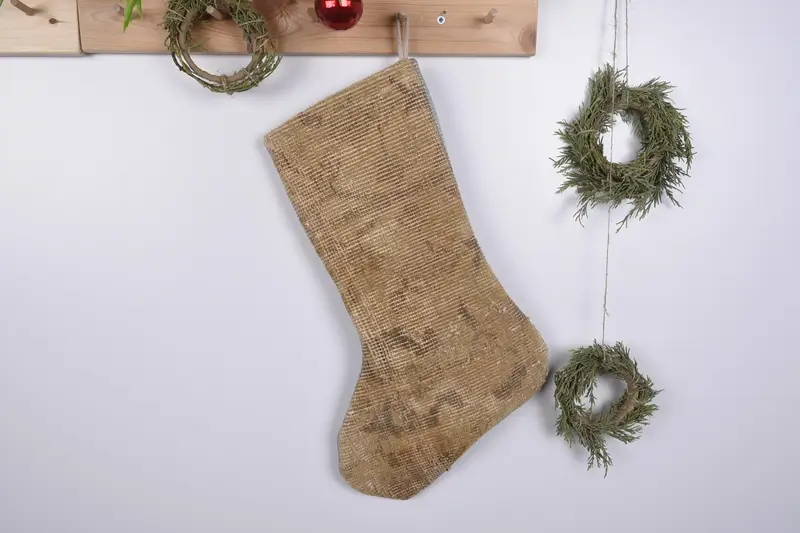 Personalized Woven Christmas Stocking, Rustic Ornament Pattern Stocking