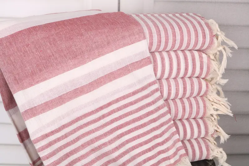 Beach Towel Personalized Red Cotton Striped, 40x71 Inches