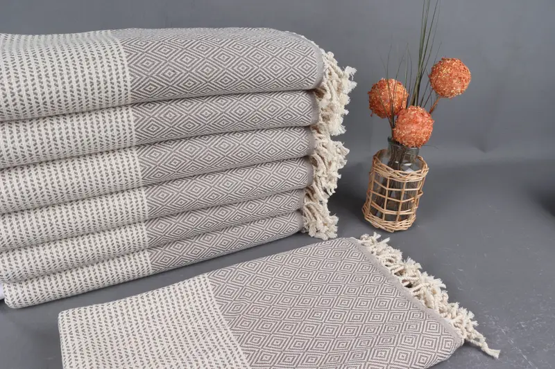 Organic Cotton Towel Dark Brown Diamond Peshtemal, 40x71 Inches