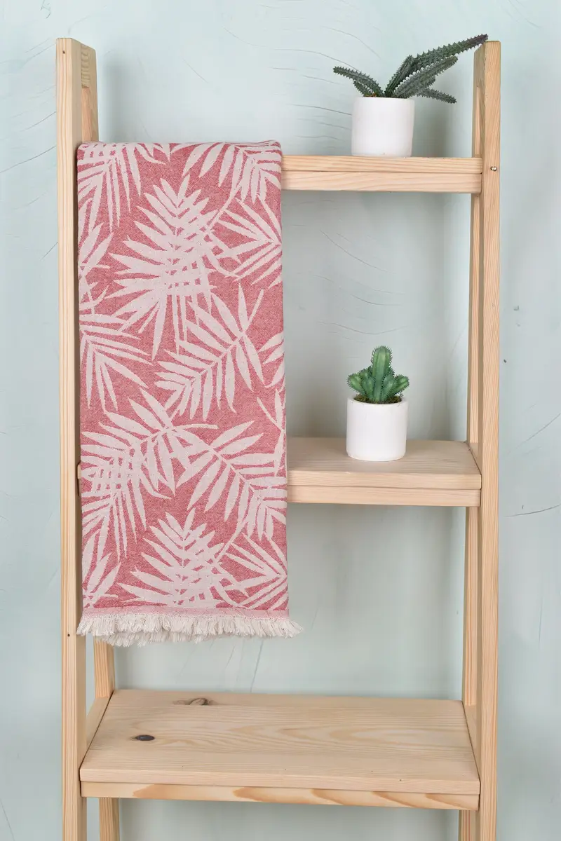 Red Cotton Towel Turkish Floral Patterned, 40x63 Inches