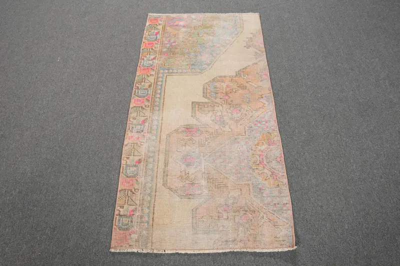 Vintage Türk Küçük Halısı 2.3x4.6 ft, Kahverengi Pembe Ombré Halı - 1