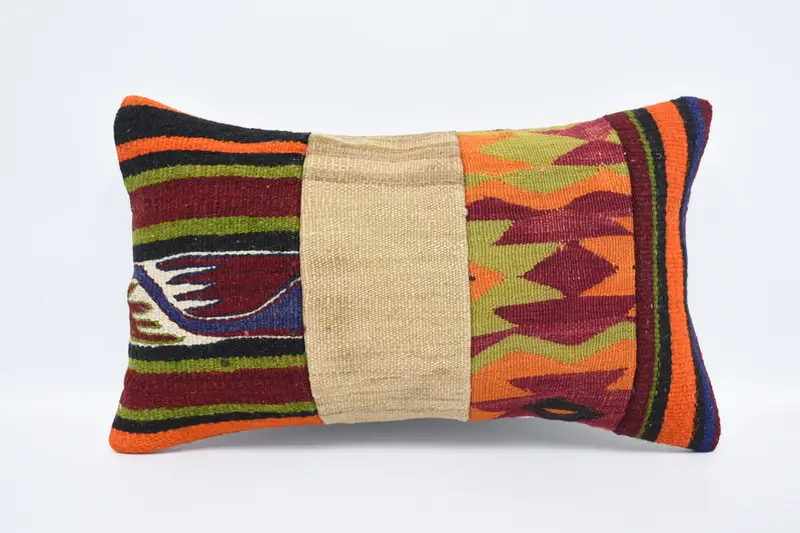 Turkish Antique Pillow Sham, Red 12x20 inch Cushion Case, Chair Geometric Pillow - 1