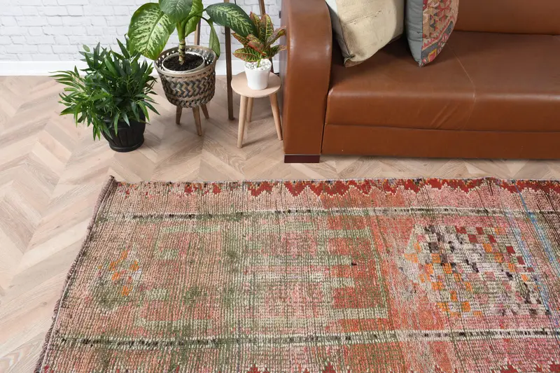 2.7x10.5 ft Halı, Vintage Türk Halısı, Kırmızı Kahverengi Puantiyeli Yün Halı - 1