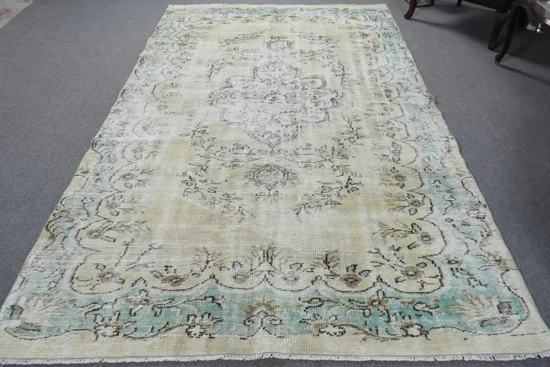 Vintage Türk Halısı 5,8x9,5 ft (176x290 cm), Oushak Mavi Yün Halı - 1