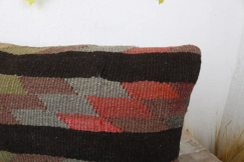 Vintage Kilim Pillow, Interior Designer Pillow, 12x24 Brown Pillow Cover, Turkish Kilim Pillow, Office Chair Cushion Cover, Pillow Cover - 5
