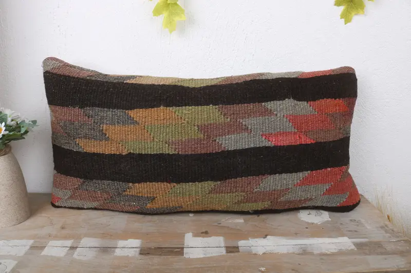 Vintage Kilim Pillow, Interior Designer Pillow, 12x24 Brown Pillow Cover, Turkish Kilim Pillow, Office Chair Cushion Cover, Pillow Cover - 2